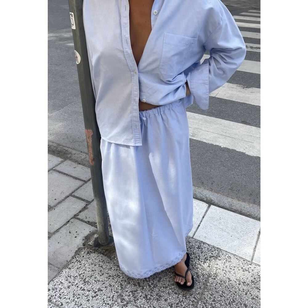 Djerf Avenue Breezy Skirt Blue Eyelet Boho Minimalist Maxi Skirt Size XS / S